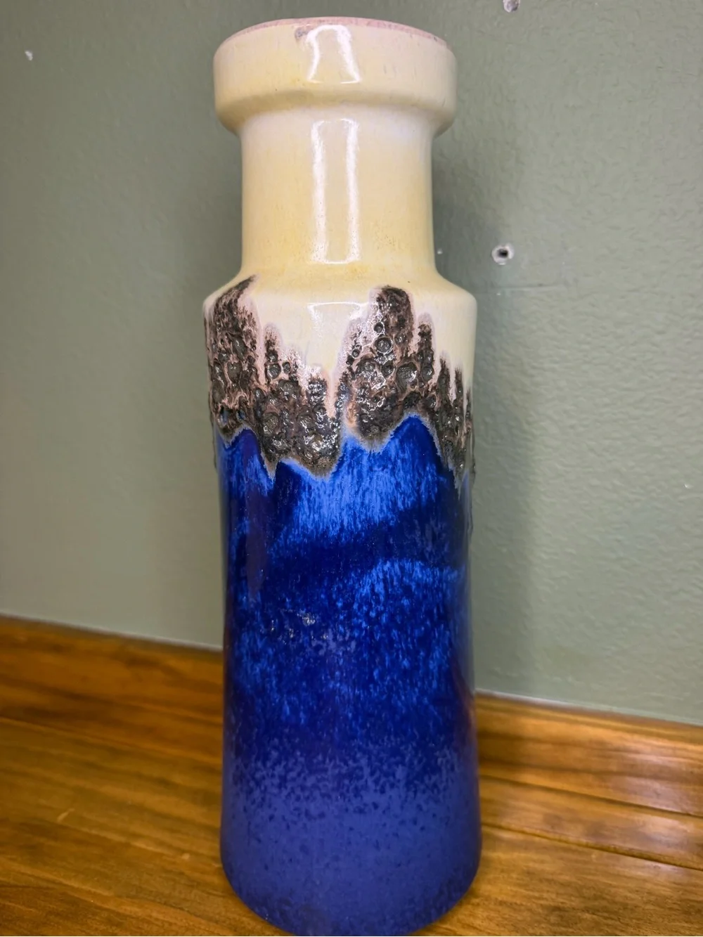 Ceramic Tall Blue and Cream Glazed Vase